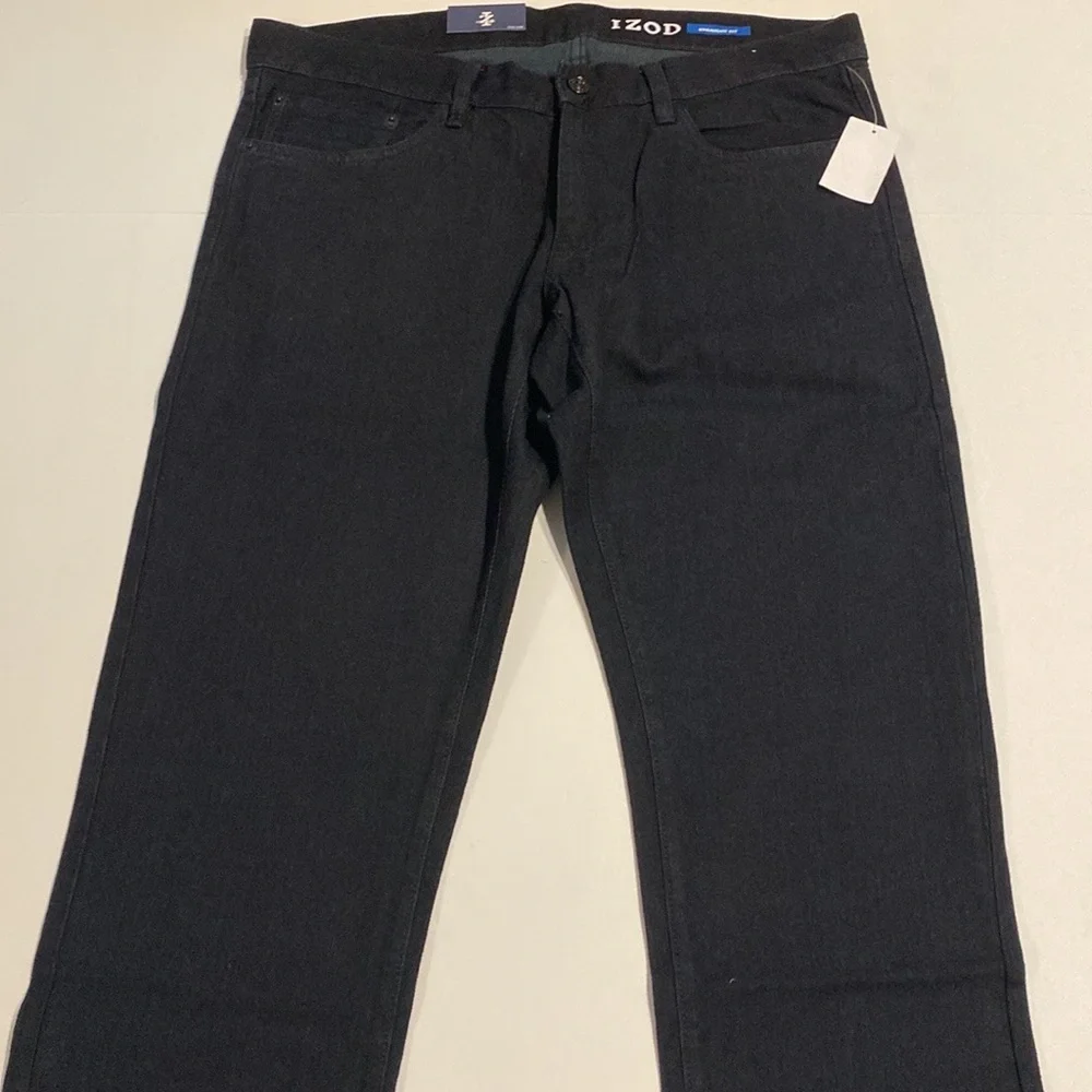 Izod SZ 34 x 30 Black Slim Straight Fit Denim Jeans New D23 - Picture 12 of 14